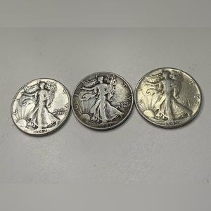🇺🇸🪙☀️ Walking Liberty Half Dollar Set of 3, 90% silver collectors coins